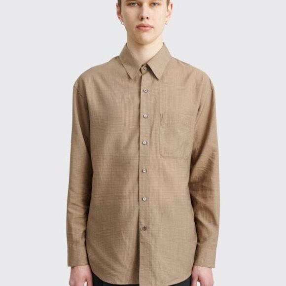Lemaire Regular Collar Long Sleeve Shirt Block Check Cappuccino Size XXS - Picture 1 of 8